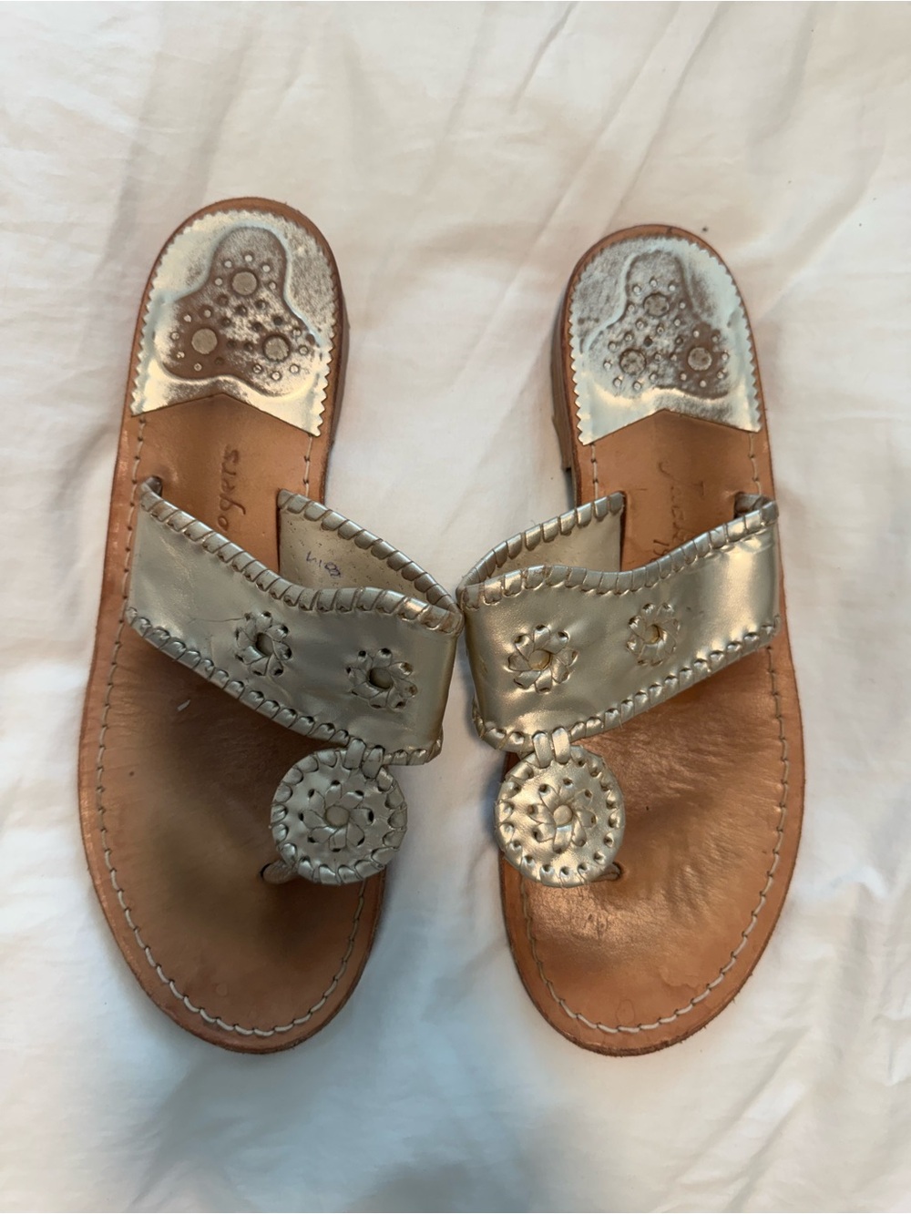 Jack Rogers Silver Leather Thong Sandals